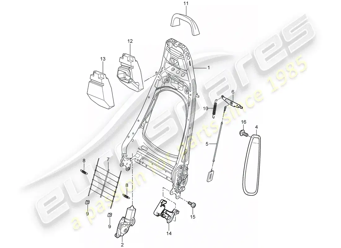 porsche 2007 (997-1 gt3) backrest frame parts diagram