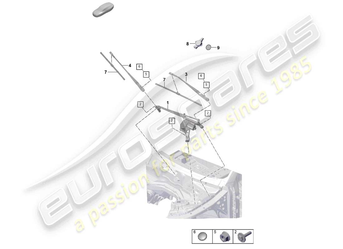 porsche 2026 (cayenne e3 pa) windscreen wiper system, compl rain sensor part diagram
