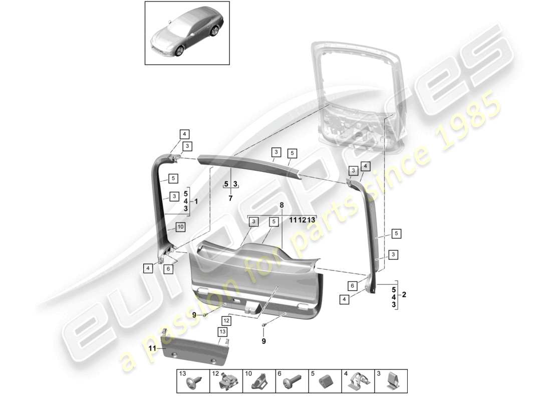 porsche 2021 (panamera 971-1) trims inner rear lid parts diagram