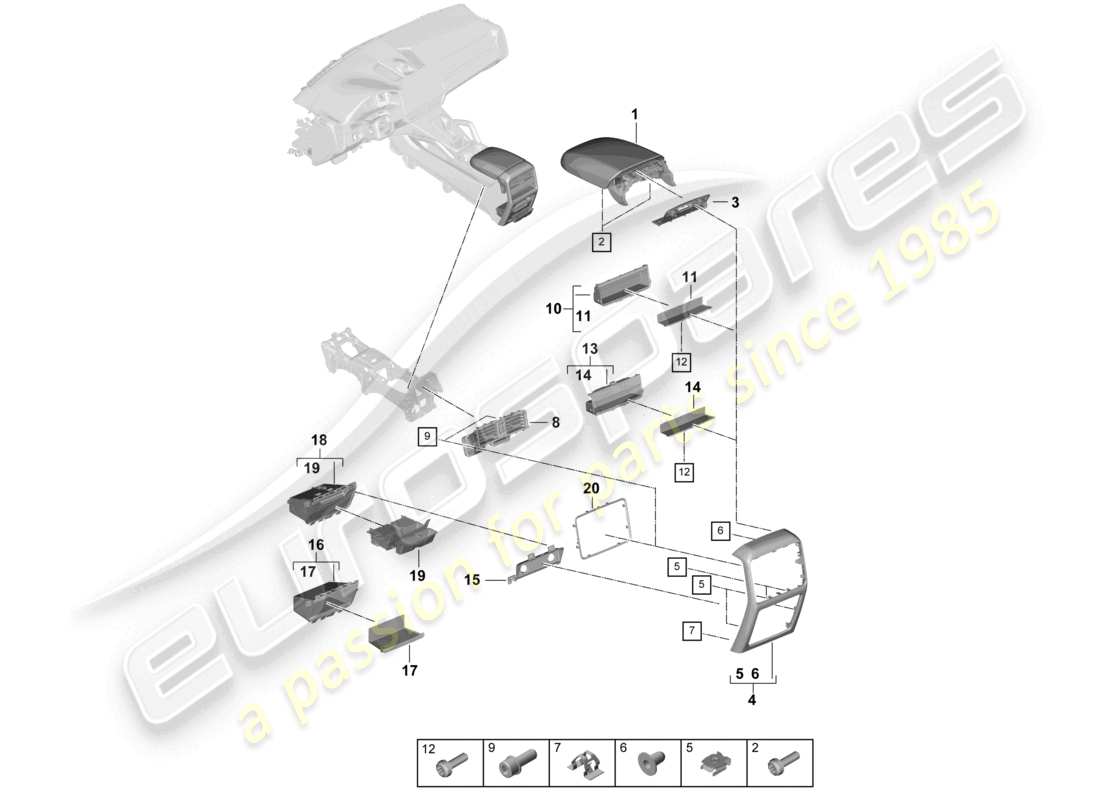 porsche 2021 (cayenne e3 9ya/9yb) centre console rear part diagram