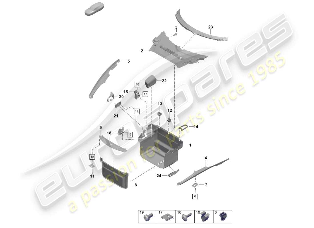 porsche 2023 (718 boxster spyder) luggage compartment trim front part diagram
