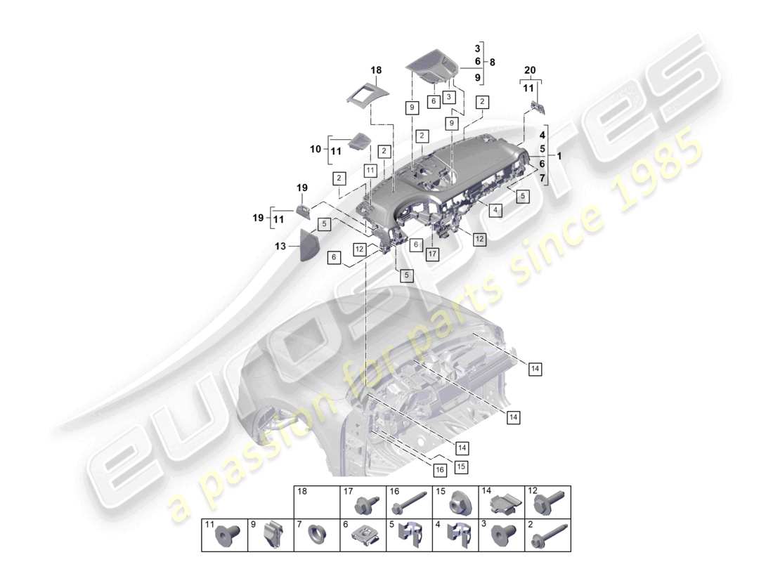 porsche 2026 (cayenne e3 pa) instrument panel trim upper and accessories part diagram