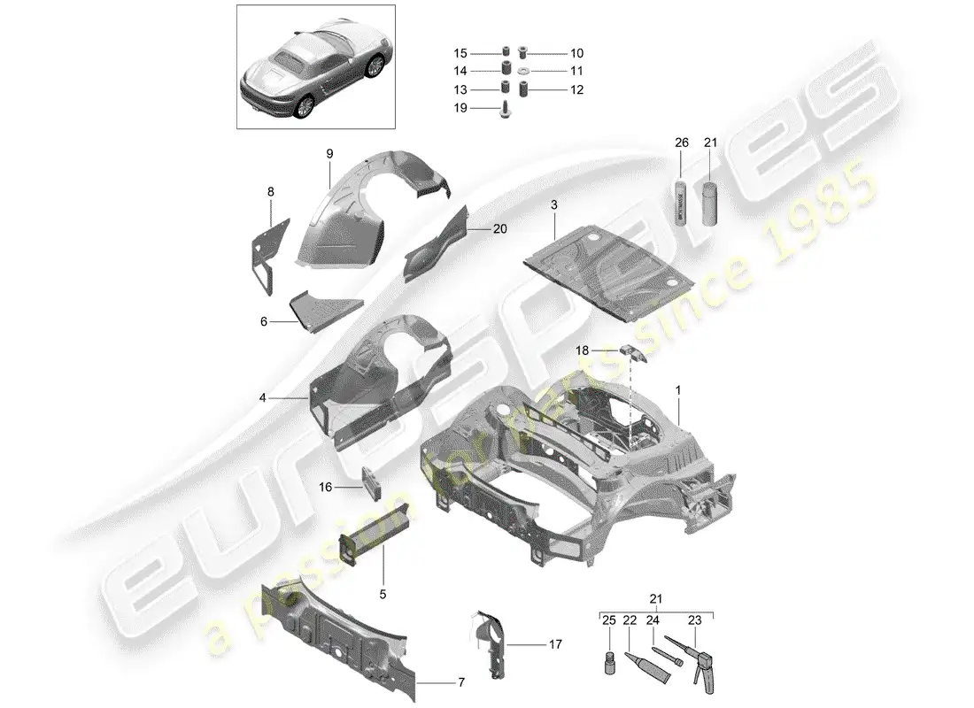 porsche 2019 (718 boxster) rear end parts diagram