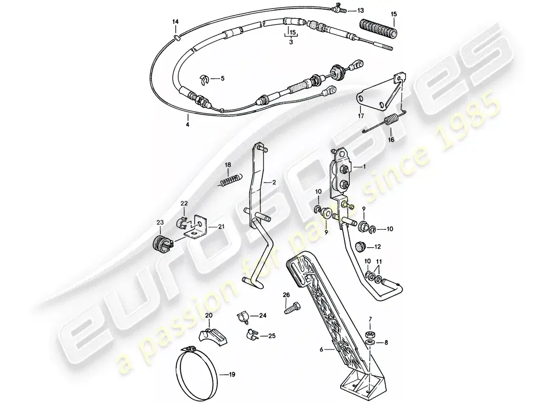 porsche 1983 (944) accelerator pedal - accelerator cable - for vehicles with - automatic transmission parts diagram