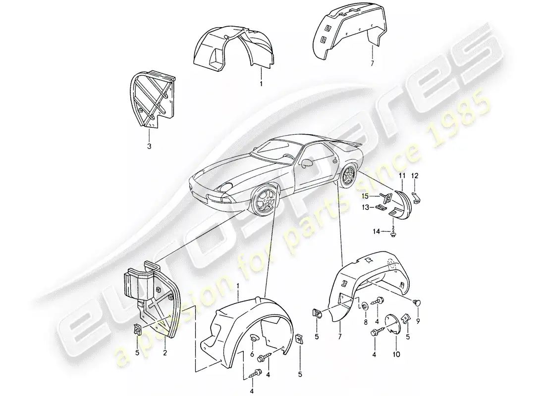 porsche 1993 (928) wheelhouse protector - wheel cover - and parts diagram