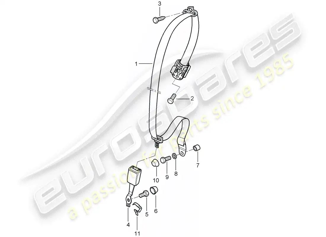 porsche 2009 997-2 turbo / gt2 seat belt parts diagram
