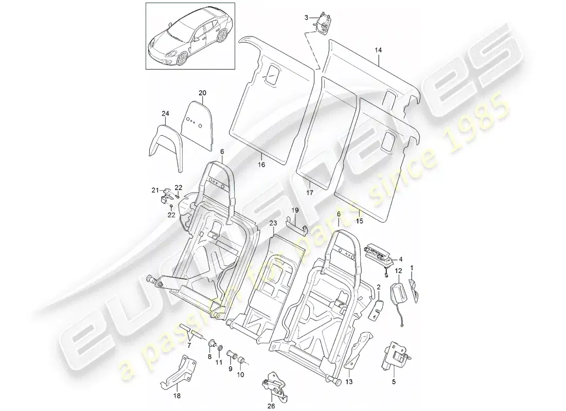 porsche 2015 (panamera 970) back seat backrest parts diagram