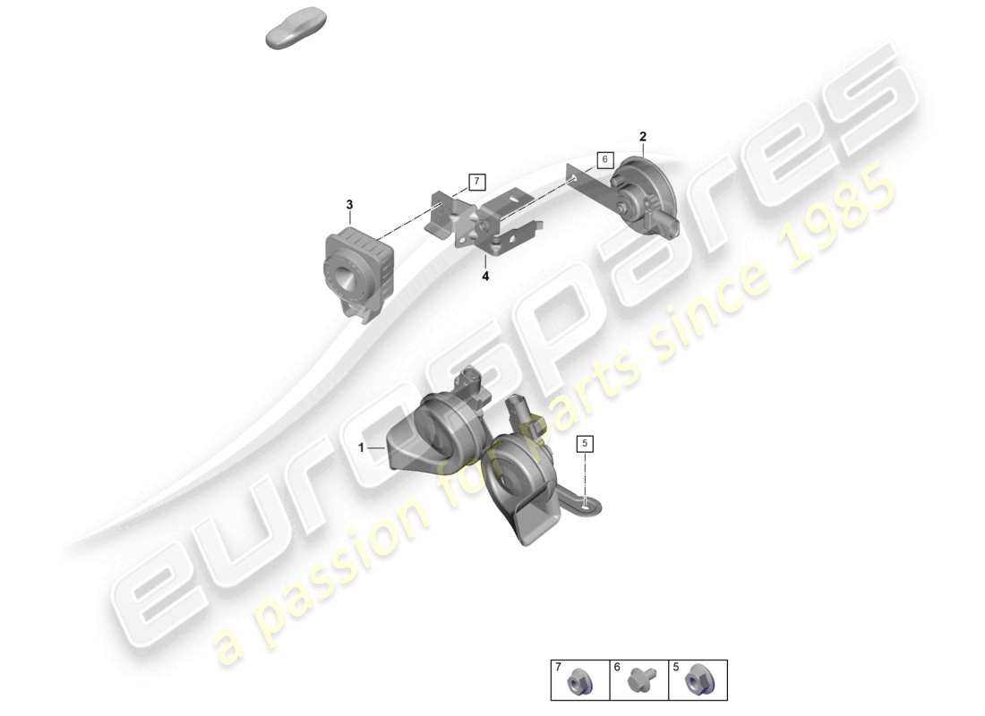 porsche 2025 (992-2 gt3) fanfare signal horn alarm system part diagram