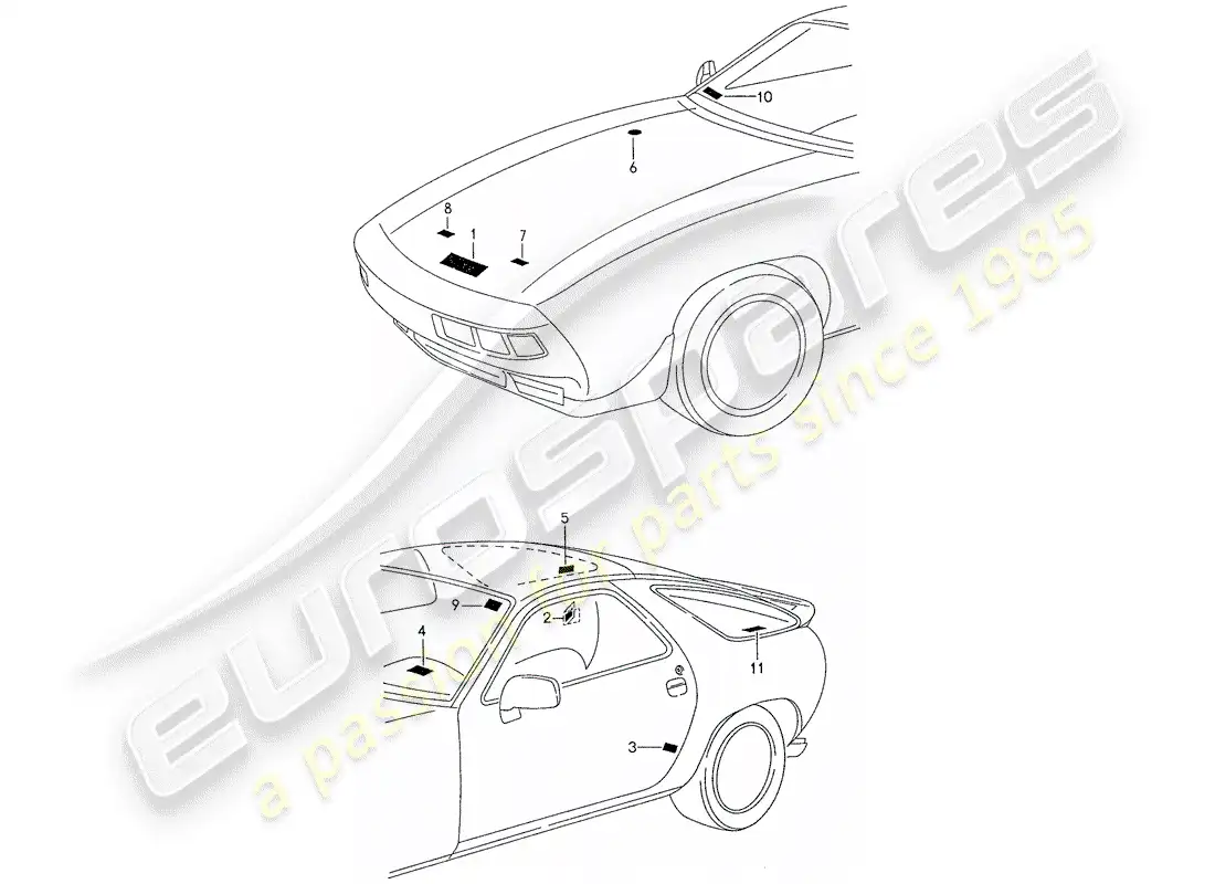 porsche 1990 (928) signs/notices parts diagram