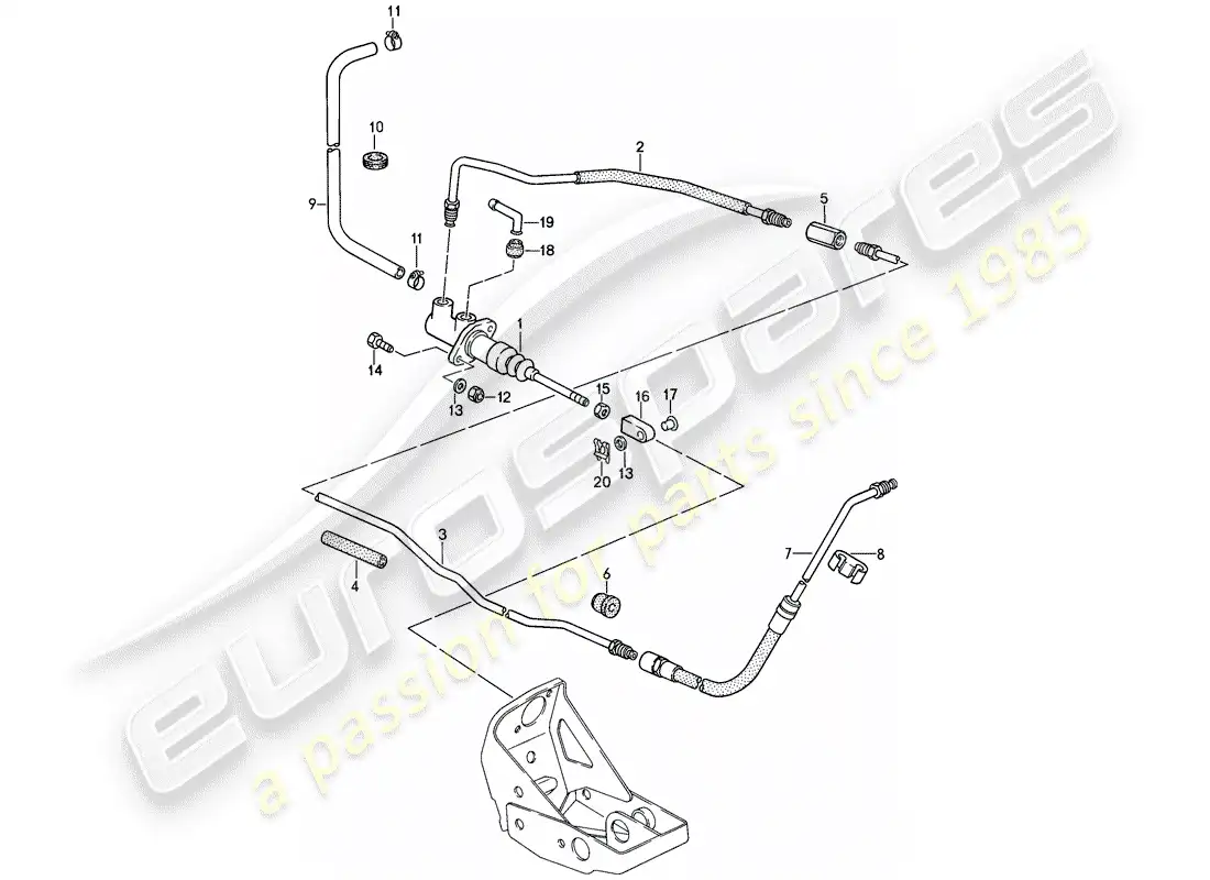 porsche 1988 (911) hydraulic clutch - operation - clutch master cylinder - hydraulic clutch pipe parts diagram
