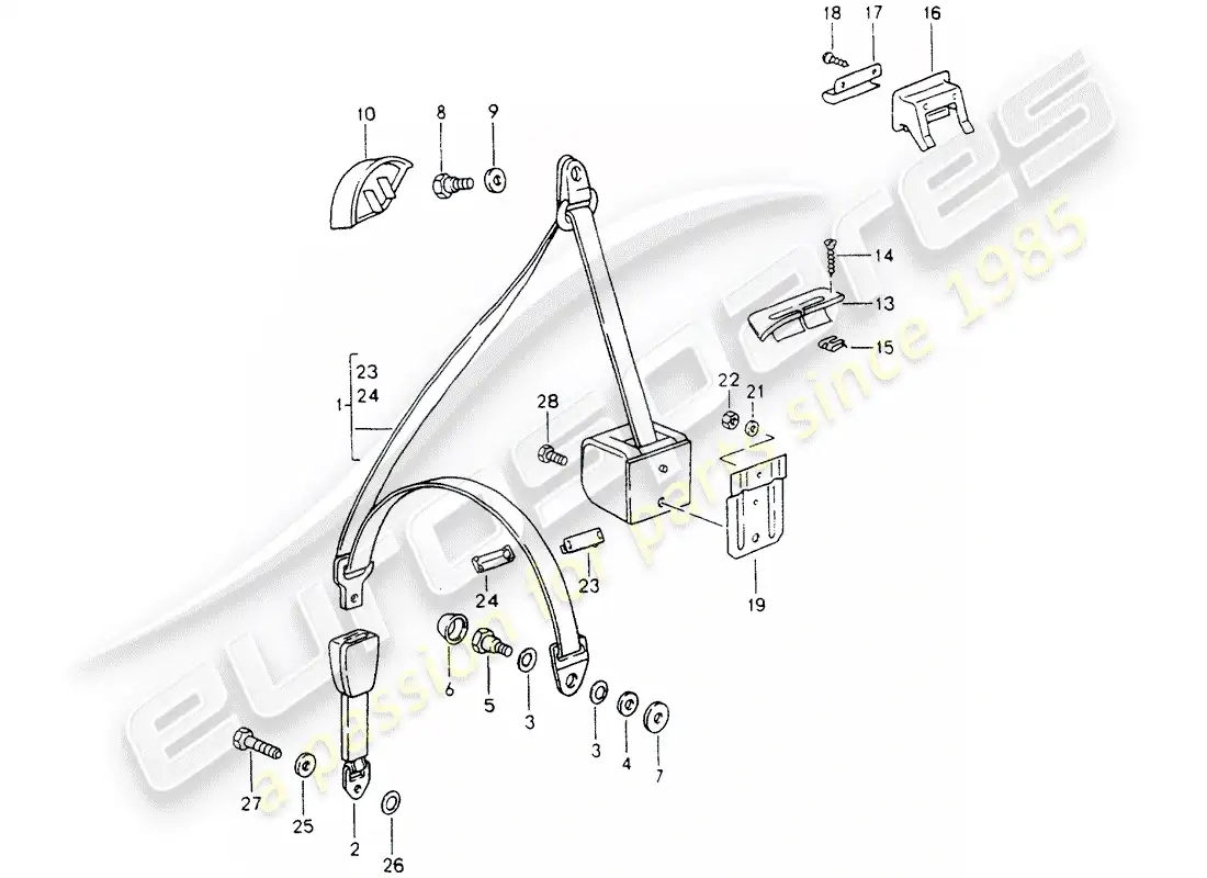 porsche 1989 (964) seat belt parts diagram