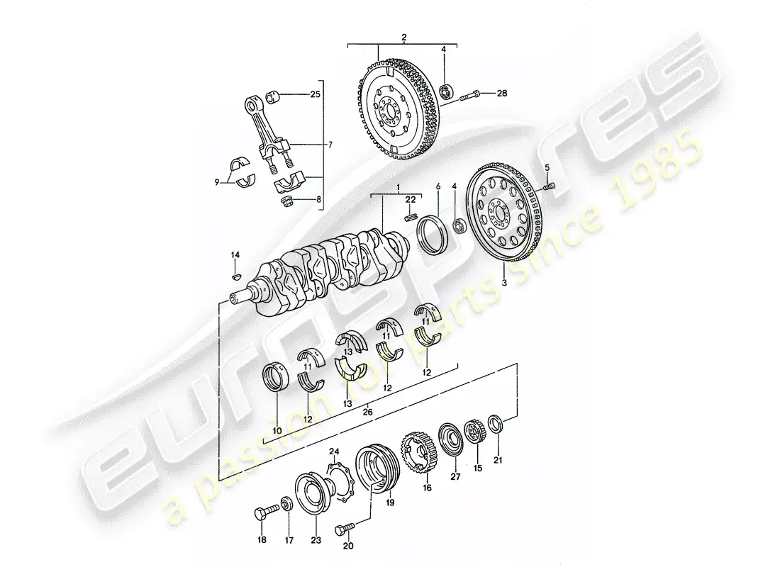 porsche 1994 (968) crankshaft - connecting rod parts diagram