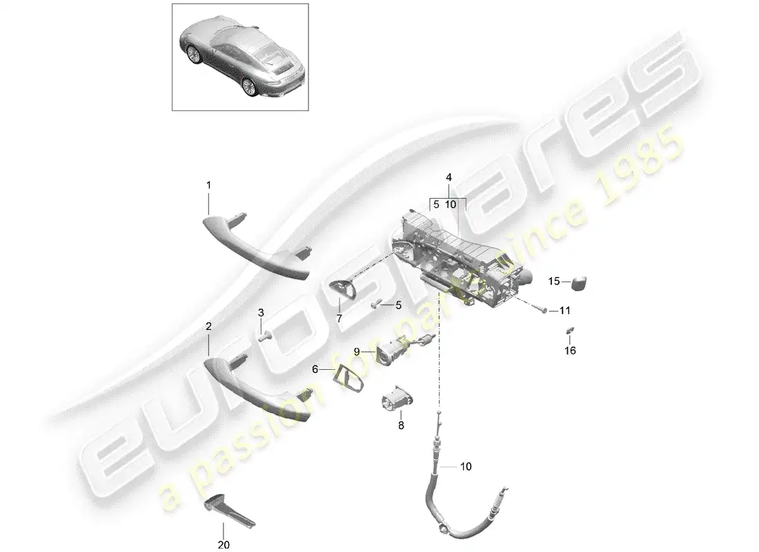 porsche 2017 (991-2) door handle, outer parts diagram