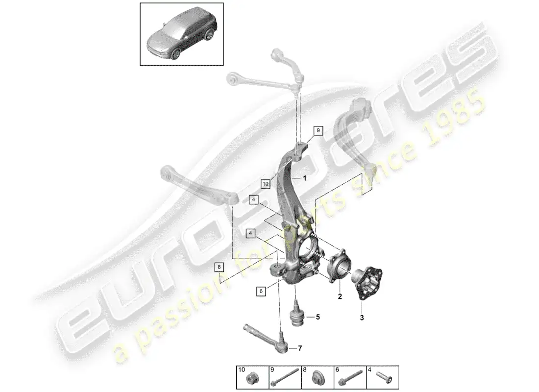 porsche 2020 (cayenne e3 9ya/9yb) wheel carrier parts diagram