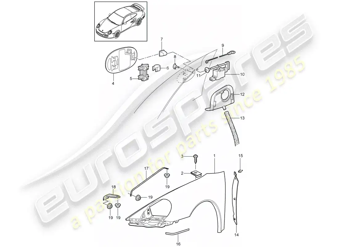 porsche 2012 (997-2 turbo / gt2 rs) fender part diagram
