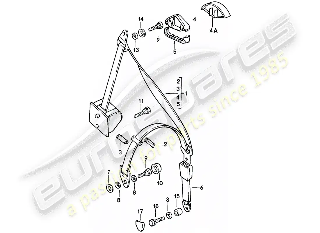 porsche 1984 (944) seat belt parts diagram