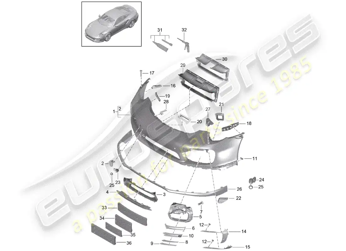 porsche 2014 (991-1 turbo) bumper parts diagram