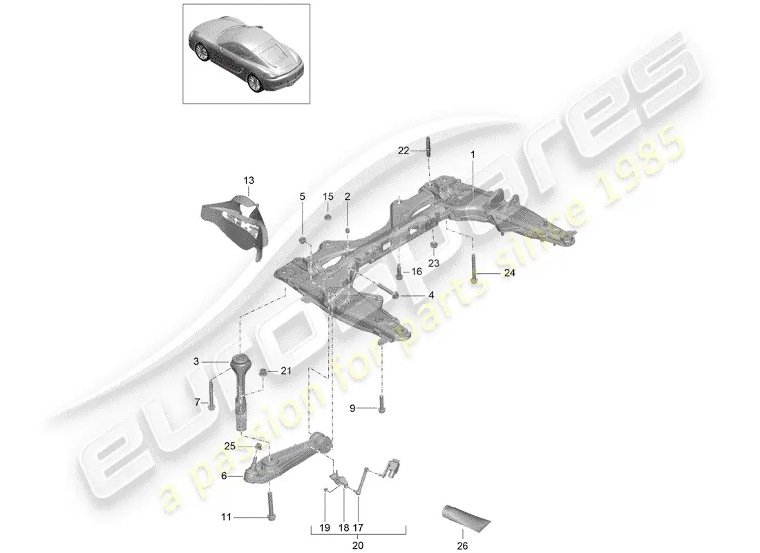 porsche 2015 (981 cayman) cross member parts diagram