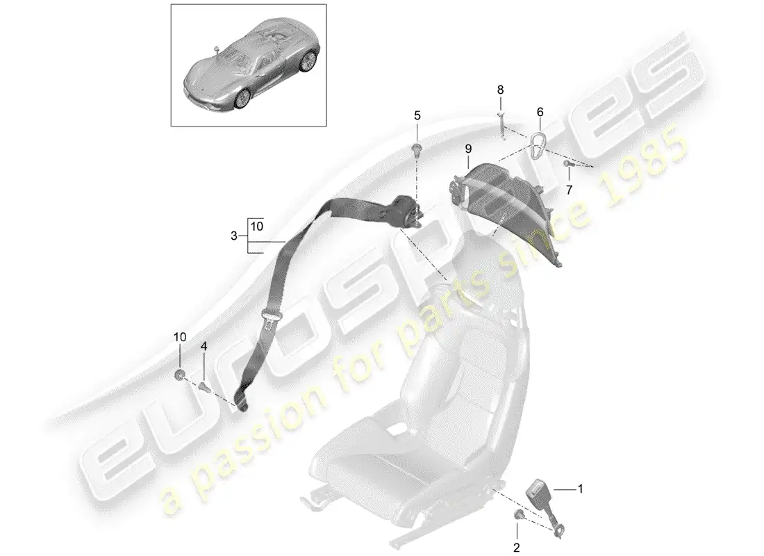 porsche 2015 (918 spyder) seat belt parts diagram