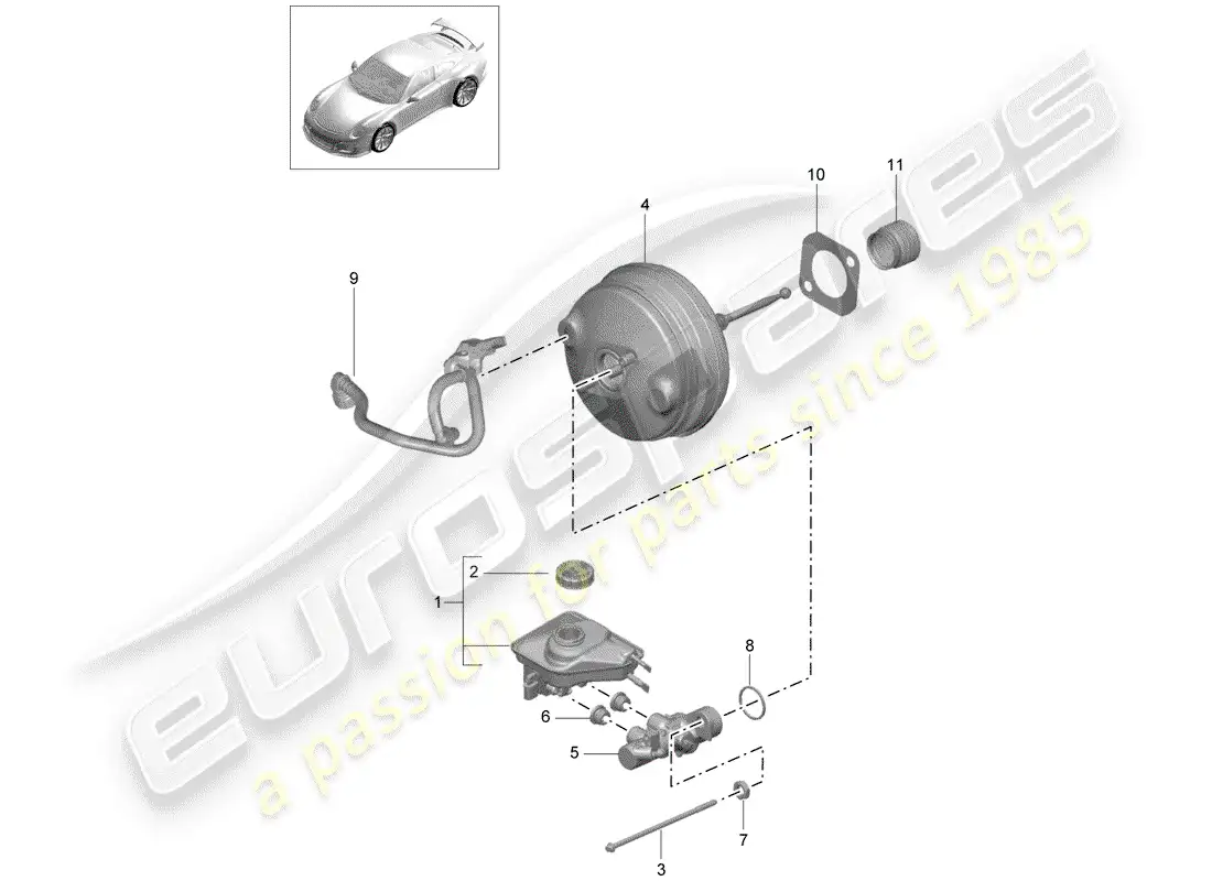 porsche 2014 (991-1 r/gt3/rs) brake master cylinder parts diagram