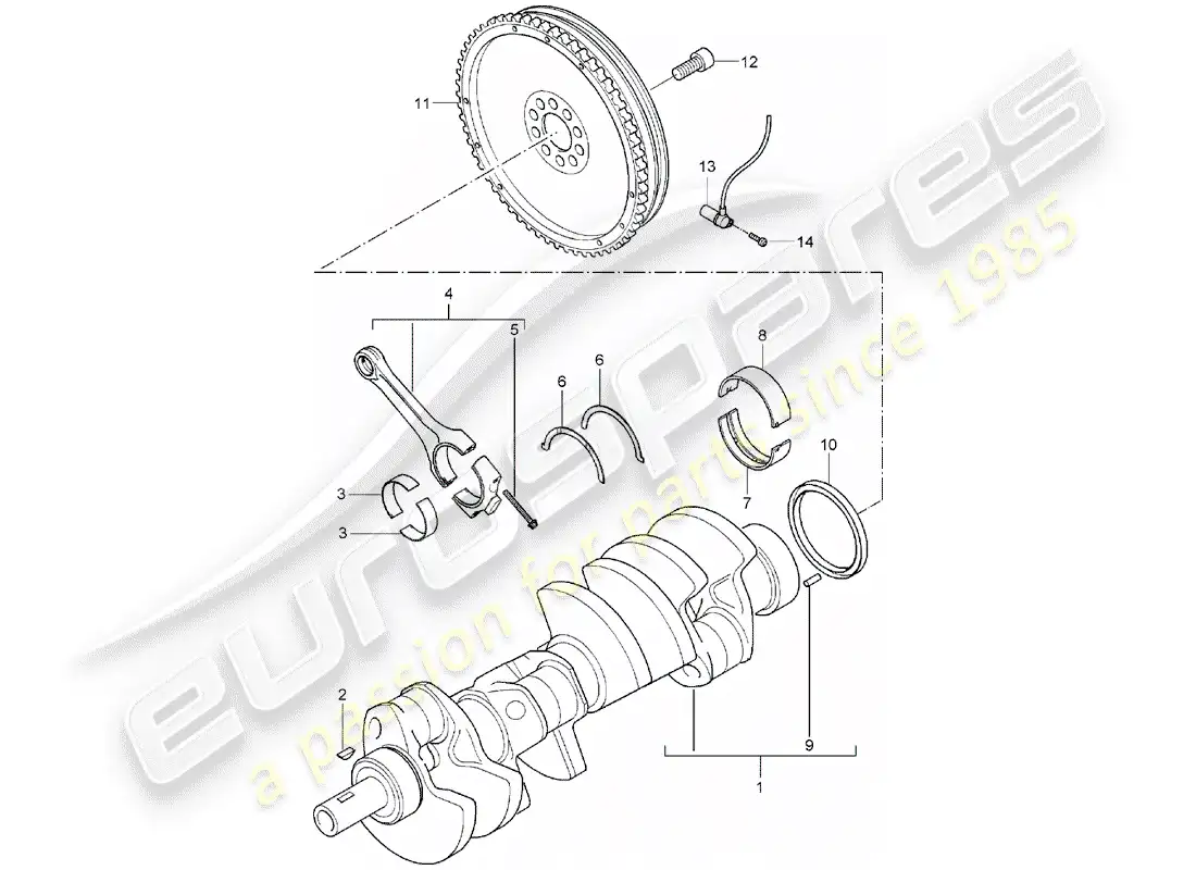 porsche 2005 (cayenne e1 9pa) crankshaft parts diagram