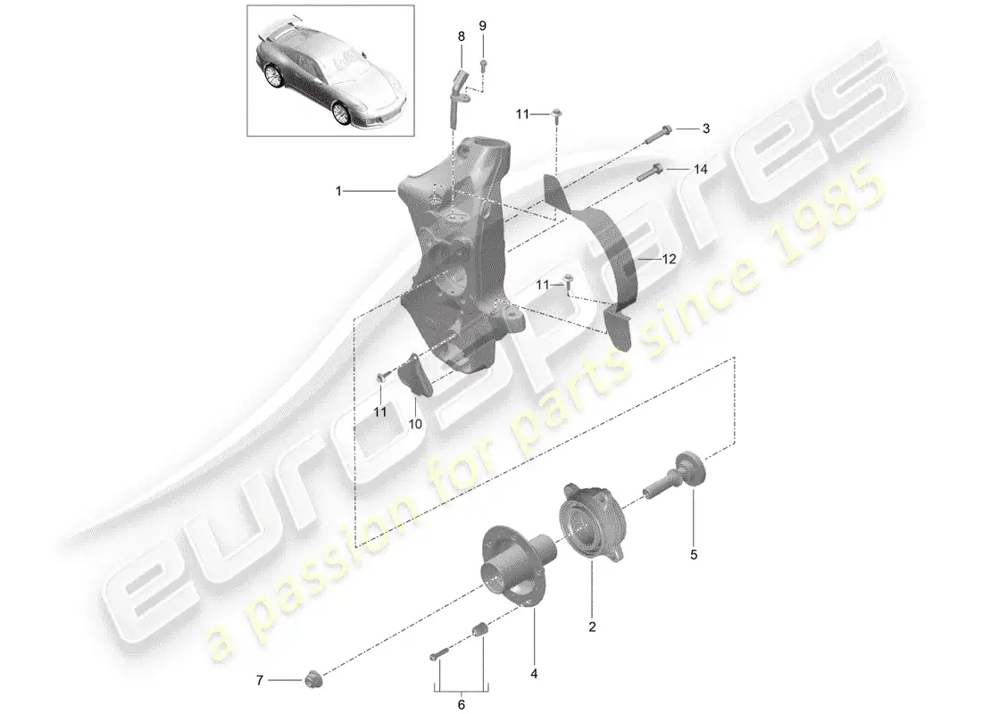 porsche 2019 (991-2 r/gt3/rs) wheel carrier parts diagram