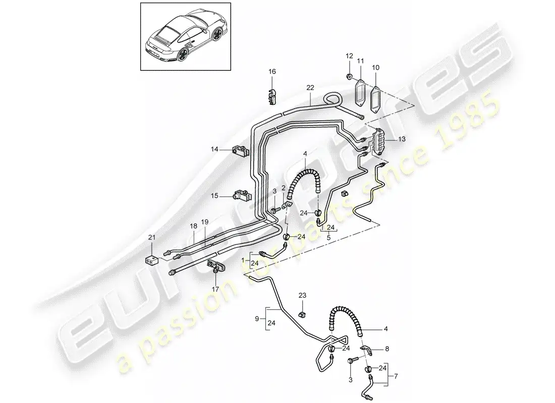 porsche 2012 (997-2 turbo / gt2 rs) brake line part diagram