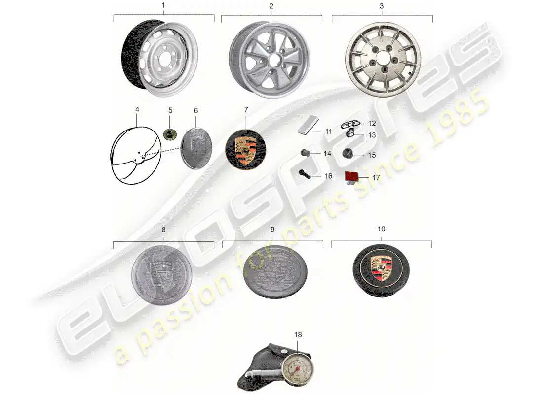 porsche 1976 (914) wheels parts diagram