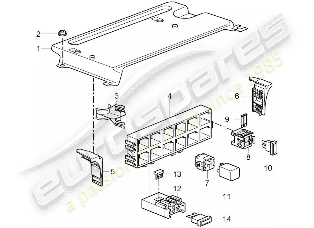 porsche 2009 (997-2 gt3) fuse box/relay plate parts diagram
