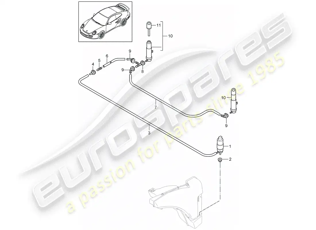 porsche 2011 (997-2 turbo / gt2 rs) headlight washer system parts diagram
