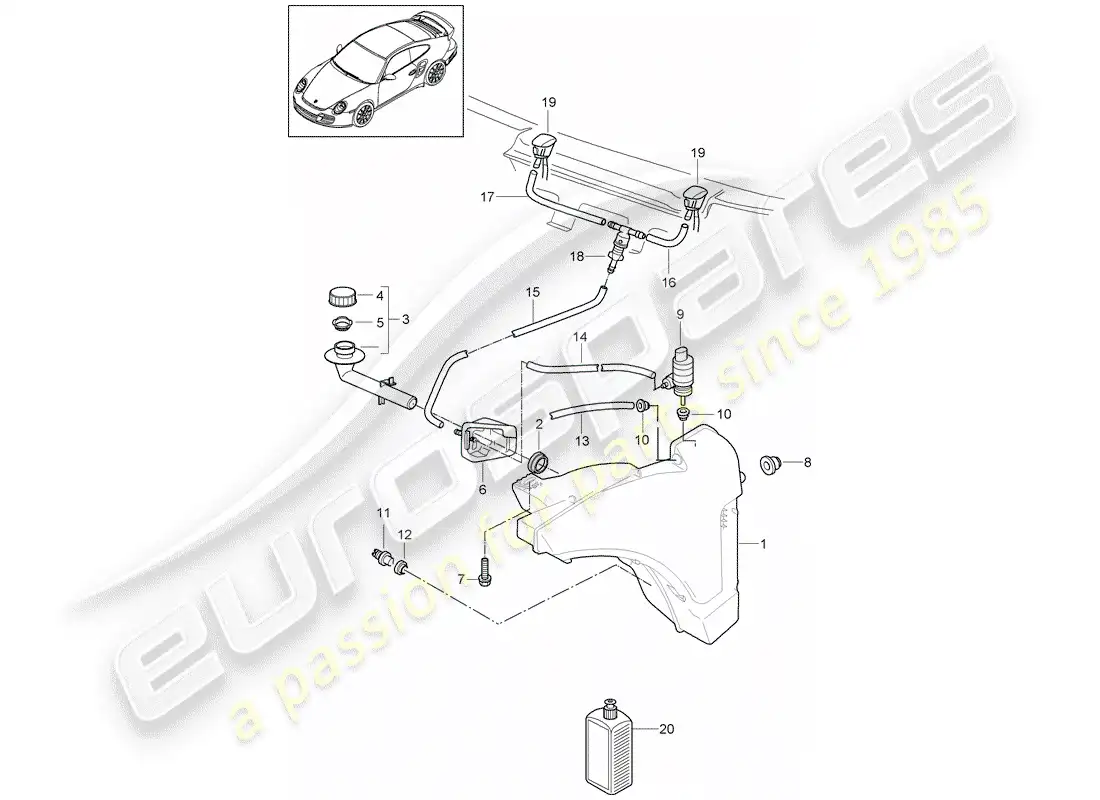 porsche 2012 (997-2 turbo / gt2 rs) windshield washer unit parts diagram