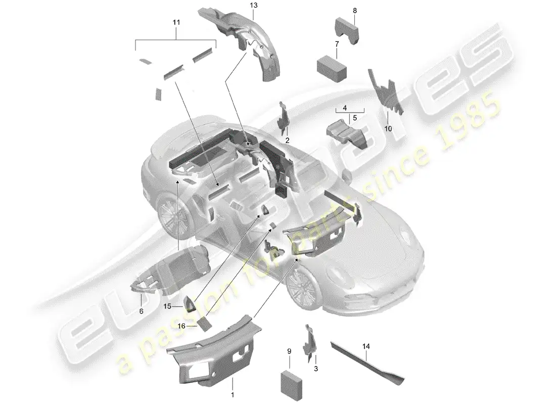 porsche 2014 (991-1 turbo) body shell parts diagram