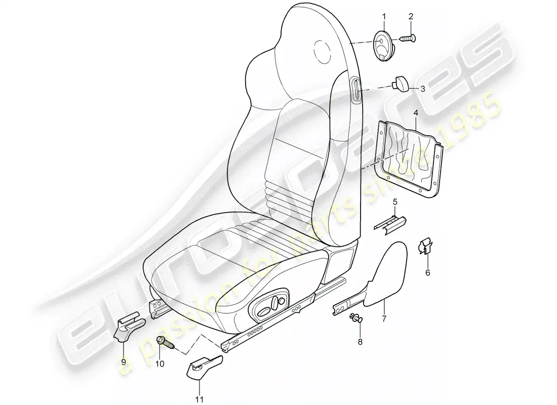 porsche 2000 (996) sports seat parts diagram