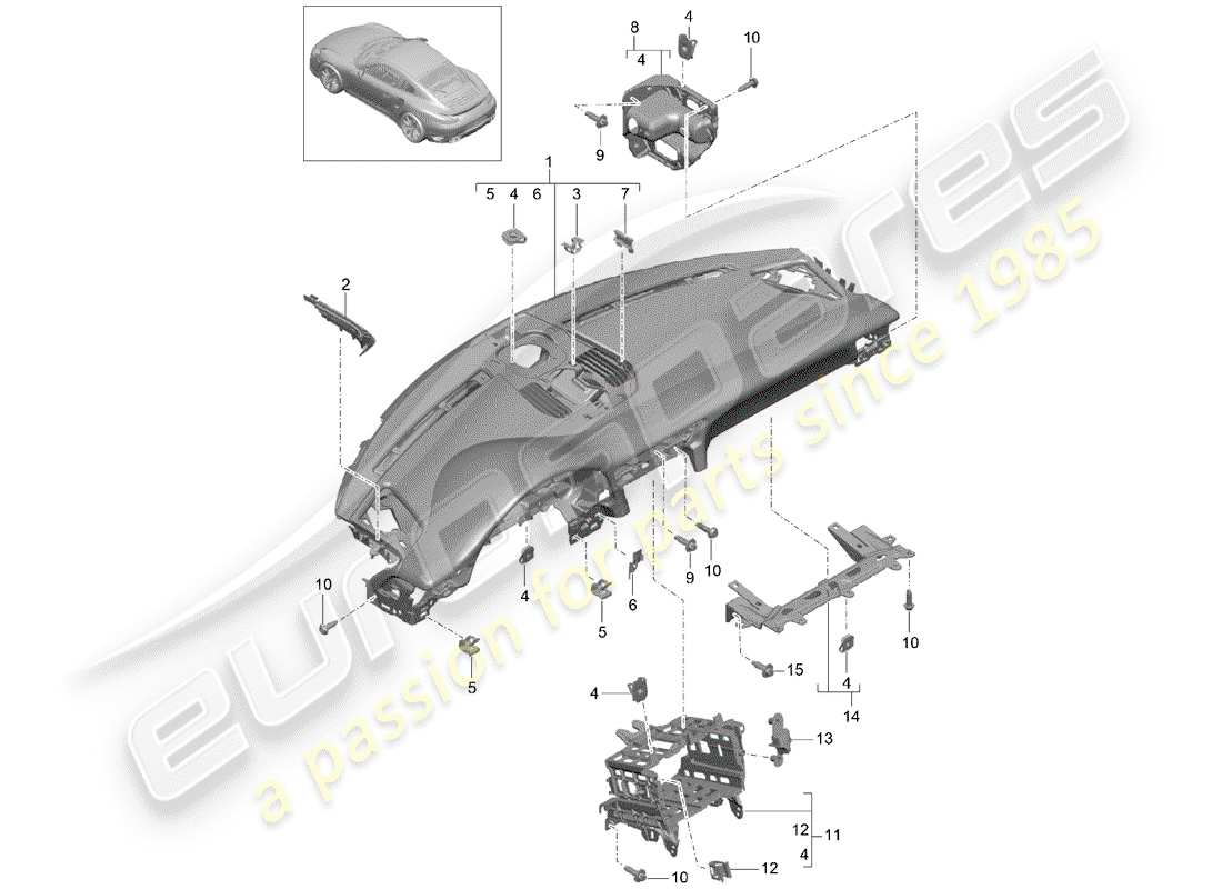 porsche 991 turbo (2018) dash panel trim parts diagram