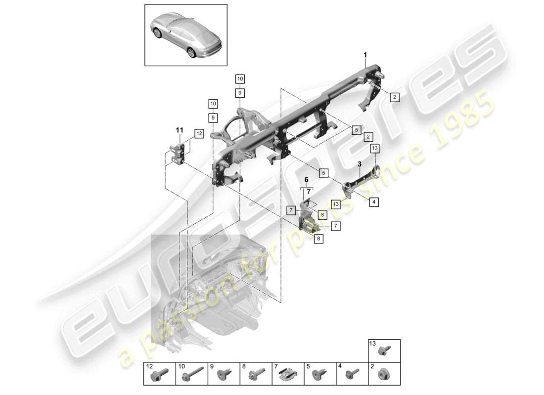 porsche 2023 (panamera 971-2) dashboard bracket bracket for dash panel part diagram