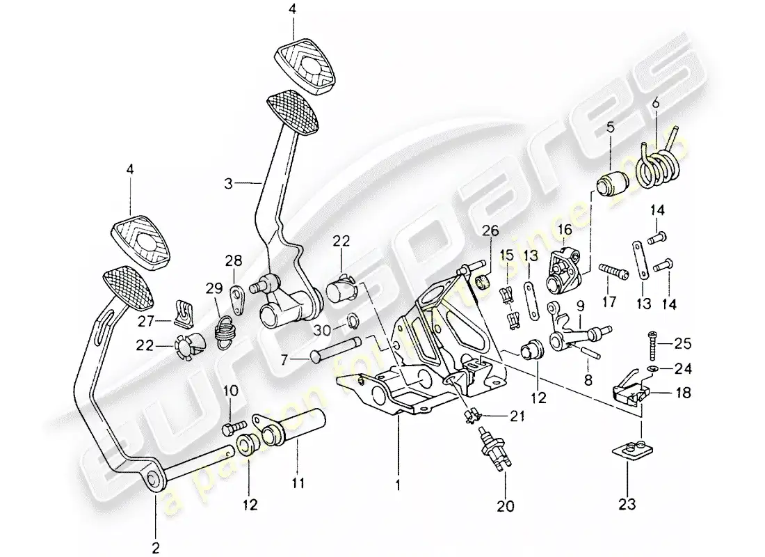 porsche 1990 (964) pedals - manual gearbox parts diagram