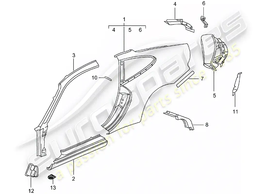 porsche 2005 (996) side panel parts diagram