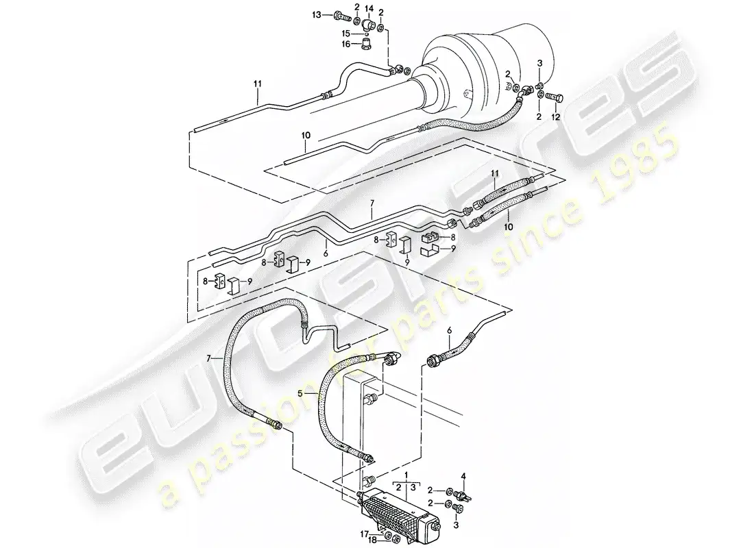 porsche 1983 (928) automatic transmission - atf cooler - atf lines - atf cooler parts diagram