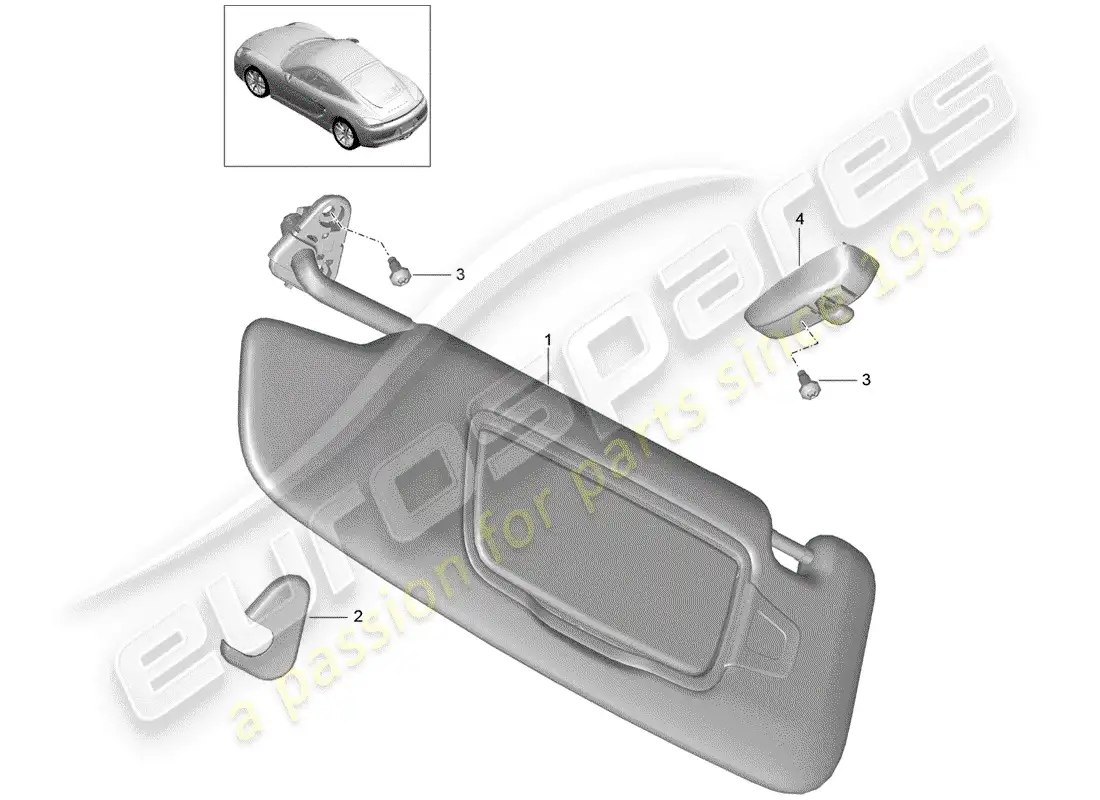 porsche 2016 (981 cayman) sun vizors parts diagram