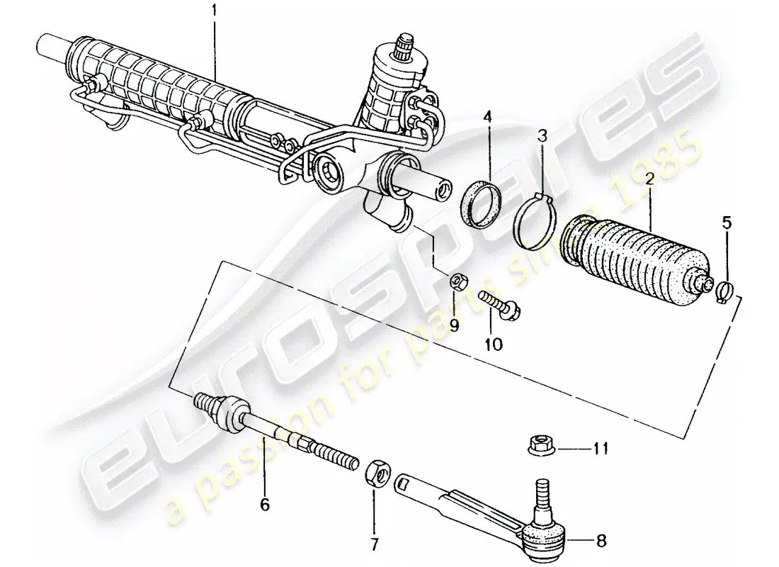 porsche 2002 (996) power steering - steering gear part diagram