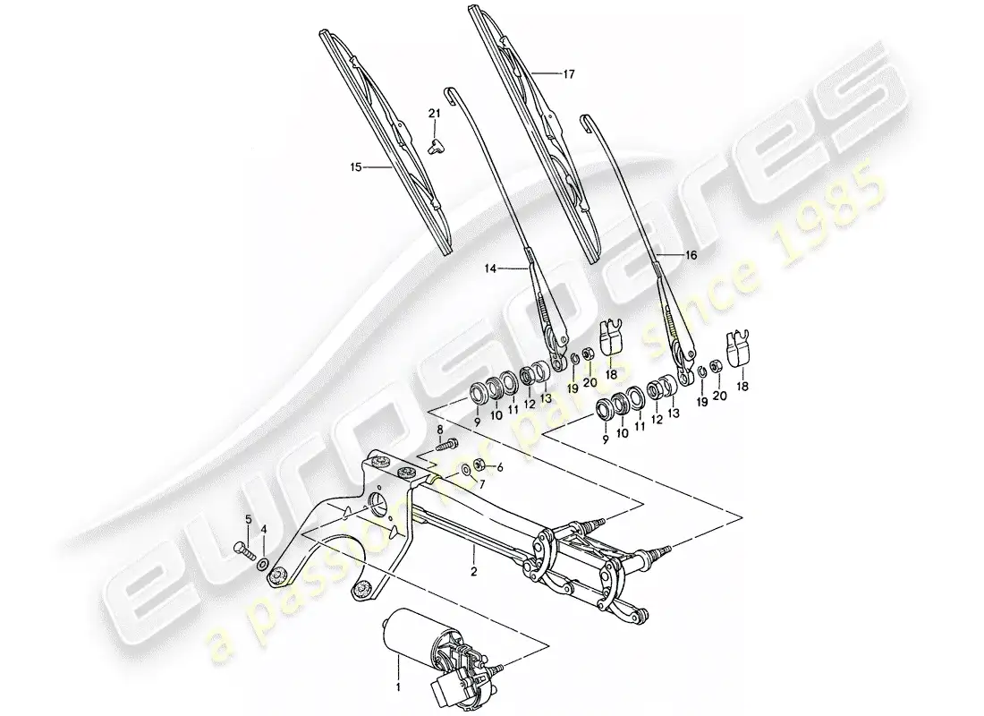 porsche 1997 (993) windscreen wiper system parts diagram