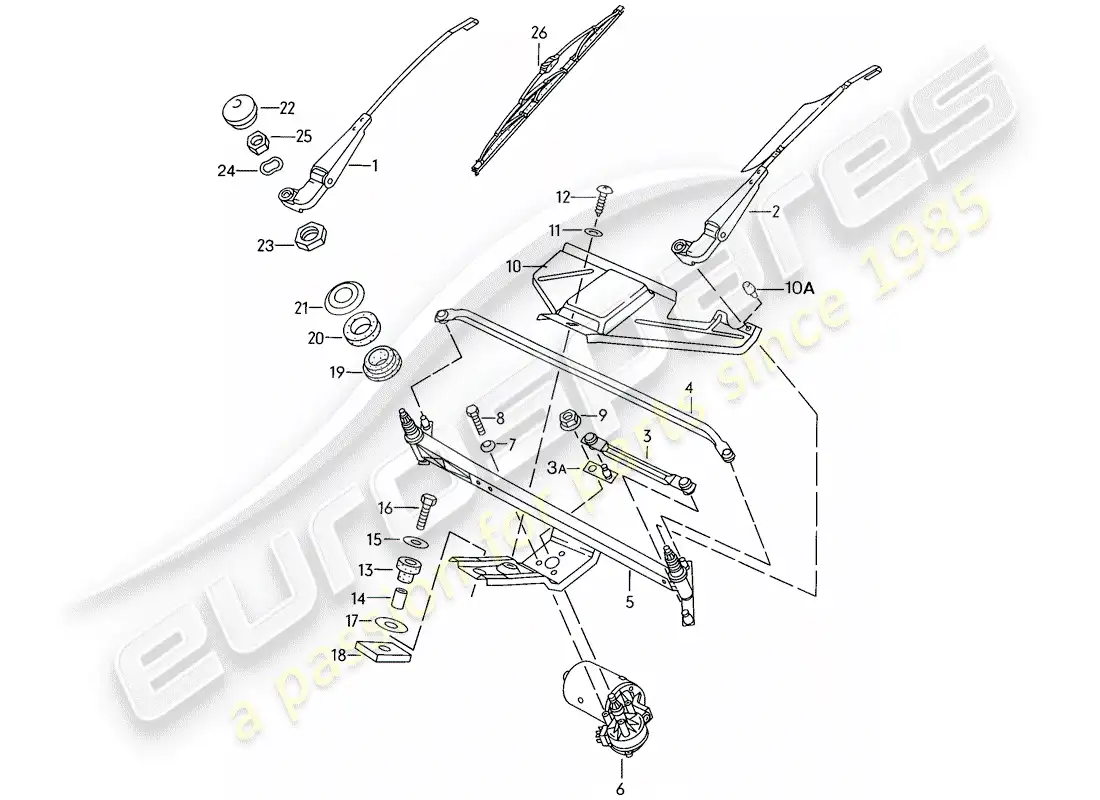 porsche 1987 (924s) windscreen wiper system parts diagram