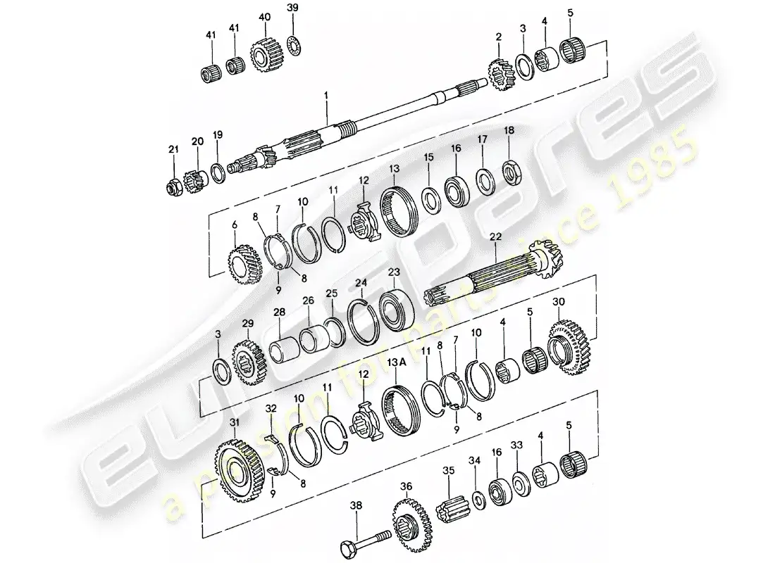 porsche 1982 (911) gears and shafts - spm parts diagram