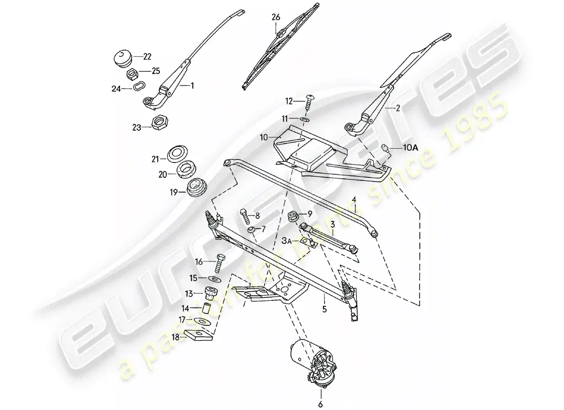 porsche 1984 (924) windscreen wiper system parts diagram