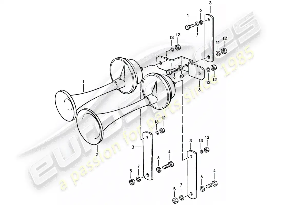 porsche 1982 (928) fanfare horn parts diagram