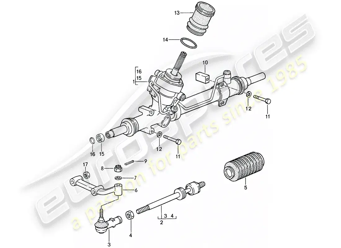 porsche 1987 (959) steering gear - steering track rod parts diagram