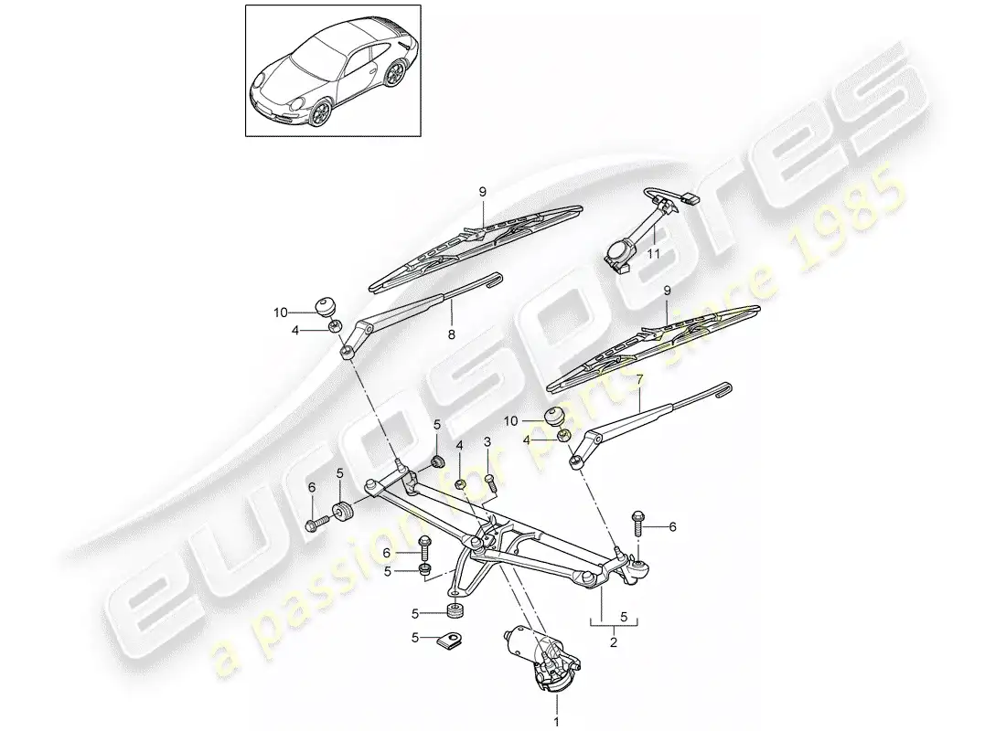 porsche 2009 (997-2) windshield wiper system compl. parts diagram