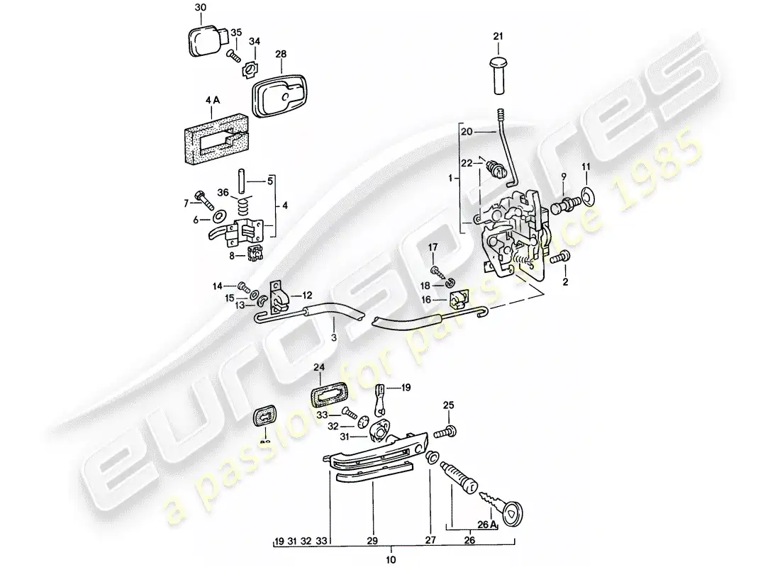 porsche 1979 (924) installation parts - door - door latch parts diagram
