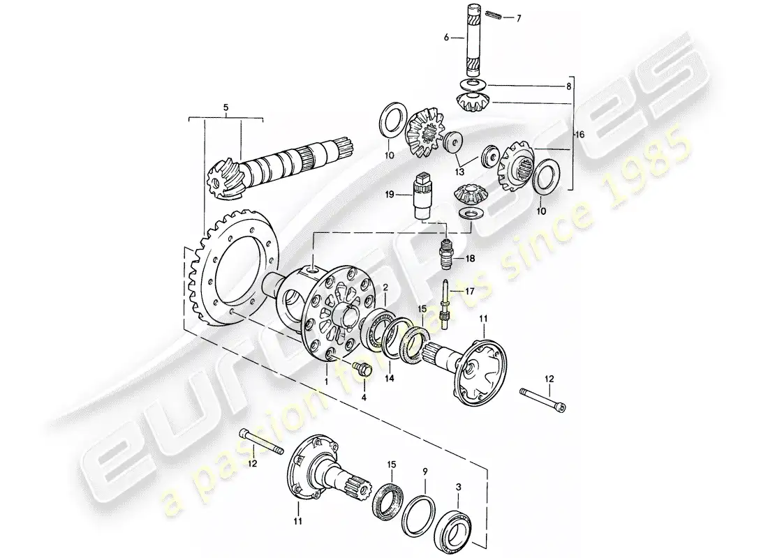 porsche 1988 (944) differential - manual gearbox parts diagram