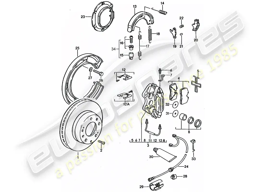 porsche 1992 (928) disc brakes parts diagram
